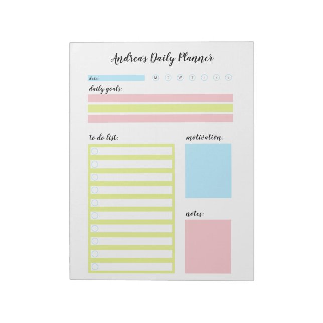 Modern Colourful Personalised Daily Planner Notepad (Rotated)