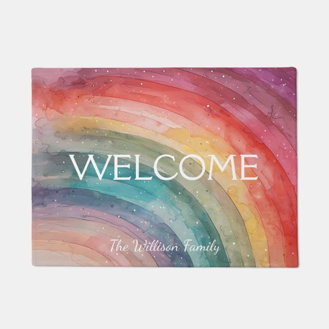 Modern Colourful Personalised Rainbow Doormat (Front)