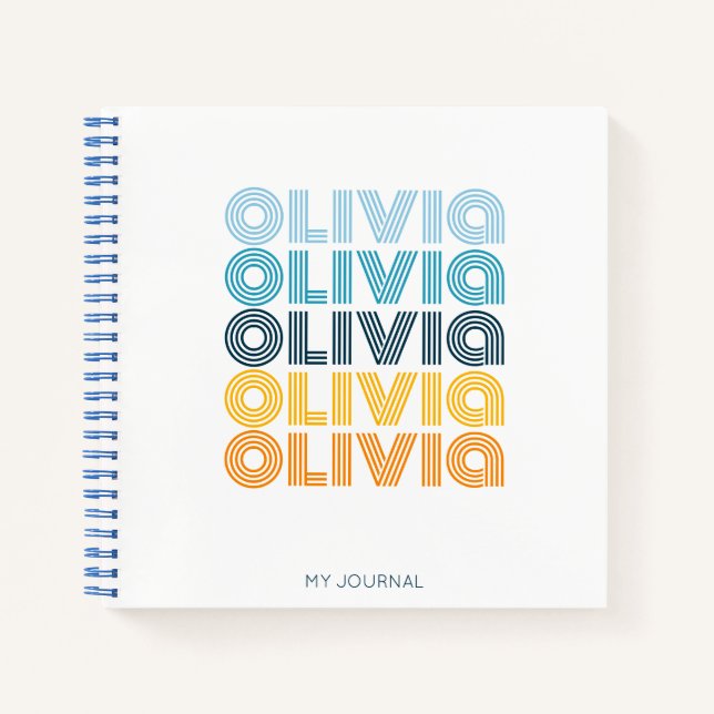 Modern Colourful Personalised Repeating Name Notebook (Front)