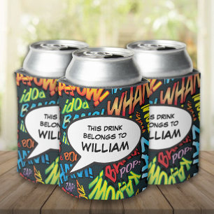 Modern Colourful Personalised Speech Bubble Fun Can Cooler