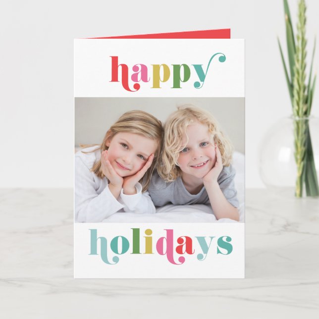 Modern Colourful Photo Happy Holiday Card (Front)
