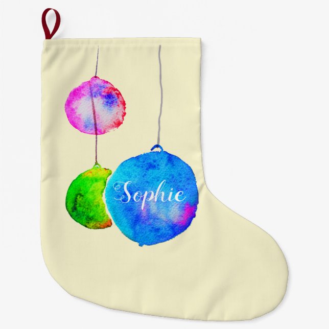 Modern colourful pink and blue Christmas Large Christmas Stocking (Front)