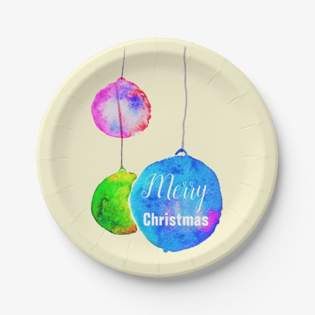 Modern colourful pink and blue Christmas Paper Plate (Front)