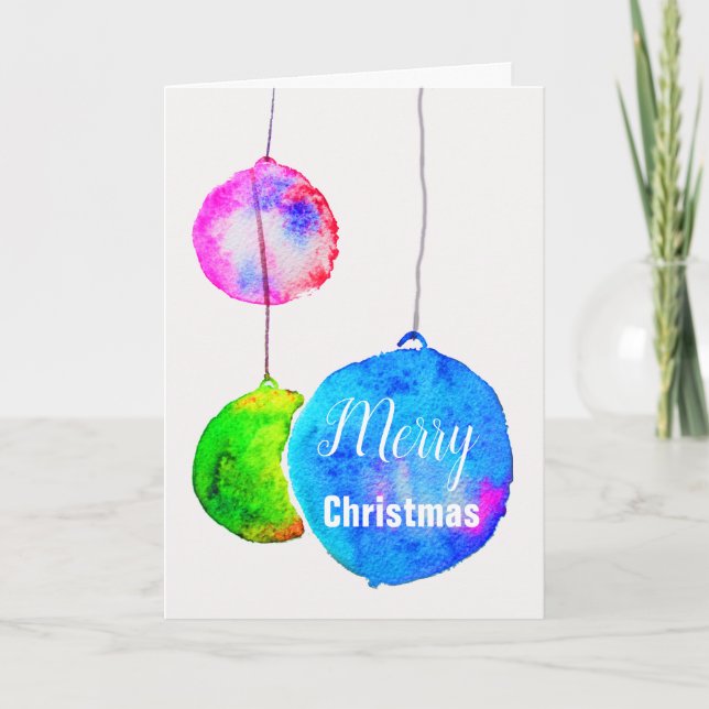 Modern colourful pink and blue on white Christmas Holiday Card (Front)
