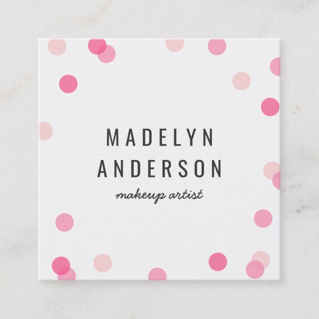 Modern Colourful Pink Confetti Square Business Card (Front)