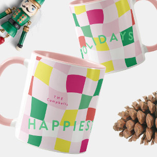 Modern Colourful Pink Disco Tartan Plaid Christmas Mug