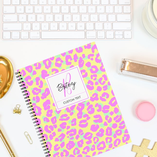 Modern Colourful Pink Leopard Skin Pattern Monogra Notebook (Creator Uploaded)
