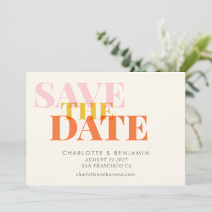 Modern Colourful Pink Orange Retro Bold Wedding Save The Date