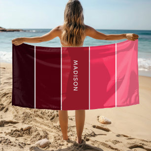 Modern Colourful Pinks Colorblock Personalised Nam Beach Towel