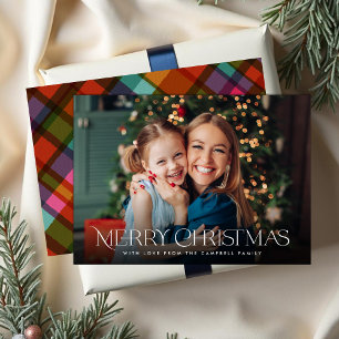 Modern Colourful Plaid Full Bleed Christmas Photo Holiday Card