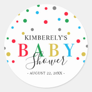 Modern Colourful Polka Dot Unisex Baby Shower Classic Round Sticker