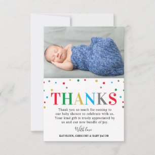 Modern Colourful Polka Dot Unisex Baby Shower Thank You Card