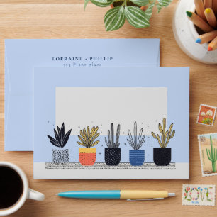 Modern colourful Potted house Plants Wedding Envelope
