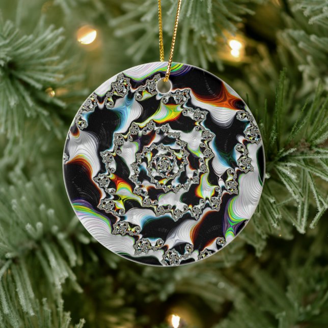 Modern Colourful Psychedelic Spiral Fractal Ceramic Tree Decoration (Tree)