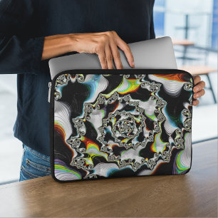 Modern Colourful Psychedelic Spiral Fractal Laptop Sleeve