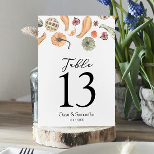 Modern Colourful Pumpkin Autumn  Table Number
