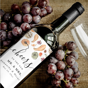 Modern Colourful Pumpkin Autumn Wine Label