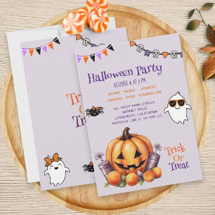 Modern Colourful Pumpkin Candy Kids Halloween Part Invitation