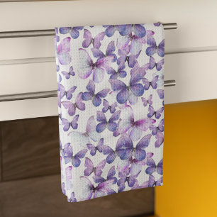 Modern Colourful Purple Butterflies Tea Towel