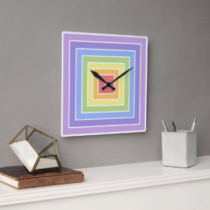 Modern Colourful Rainbow Colours Pattern Square Wall Clock