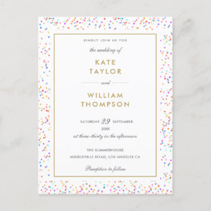 Modern Colourful Rainbow Confetti Photo Wedding Invitation Postcard