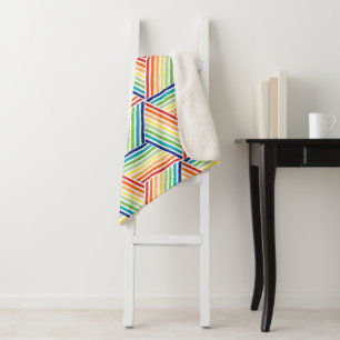 Modern Colourful Rainbow Cube Pattern Sherpa Blanket