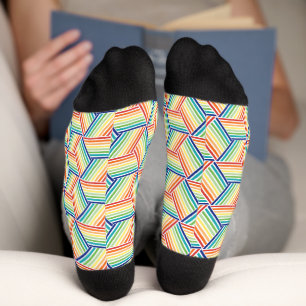 Modern Colourful Rainbow Cube Pattern Socks