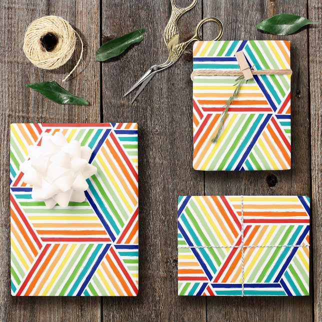 Modern Colourful Rainbow Cube Pattern Wrapping Paper Sheet (Creator Uploaded)