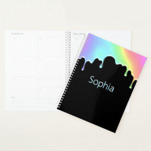 Modern Colourful Rainbow Drops Faux Holographic Planner