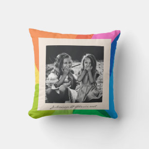 Modern Colourful Rainbow Family Custom Photo Cushion