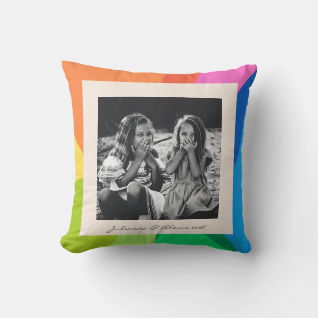 Modern Colourful Rainbow Family Custom Photo Cushion (Front)