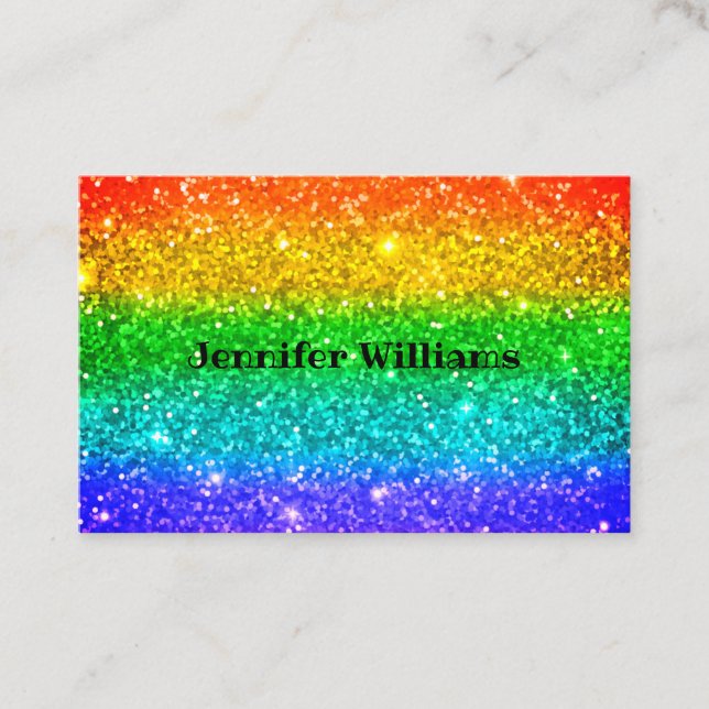 Modern colourful Rainbow Glitter Burst Business Card (Front)