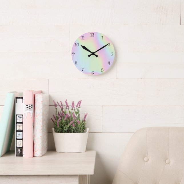 Modern Colourful rainbow Gradient galaxy Ocean gir Round Clock (Reading Room)