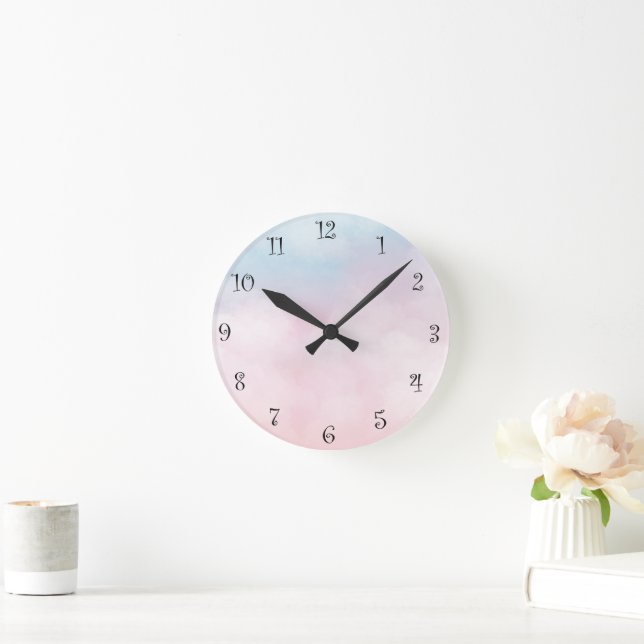 Modern Colourful rainbow Gradient galaxy Ocean gir Round Clock (Home)