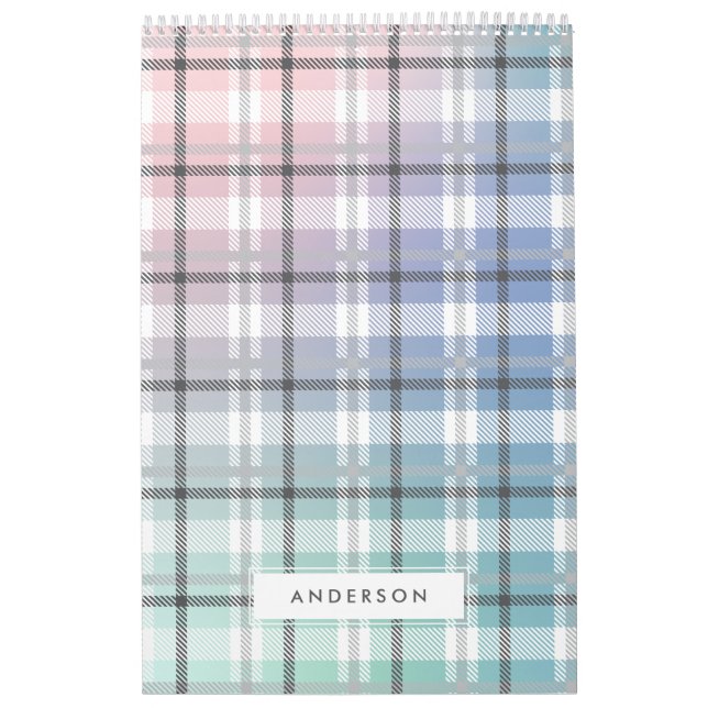 Modern colourful rainbow plaid photo calendar (Cover)