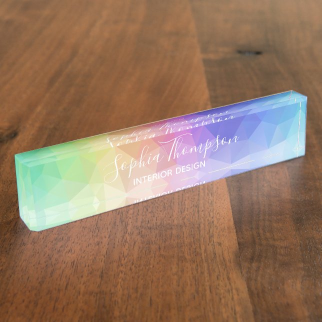 Modern Colourful Rainbow Polygonal - Desk Nameplat Nameplate (Side)