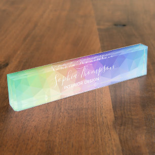 Modern Colourful Rainbow Polygonal - Desk Nameplate