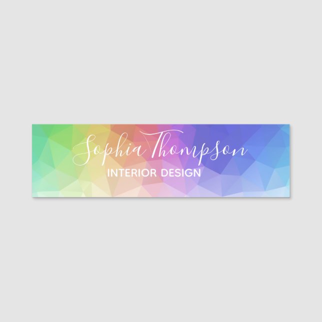 Modern Colourful Rainbow Polygonal Name Tag (Front)