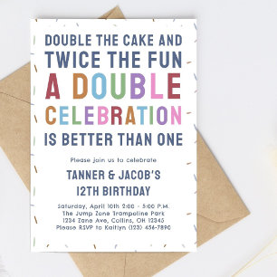 Modern Colourful Rainbow Sprinkles Double Birthday Invitation