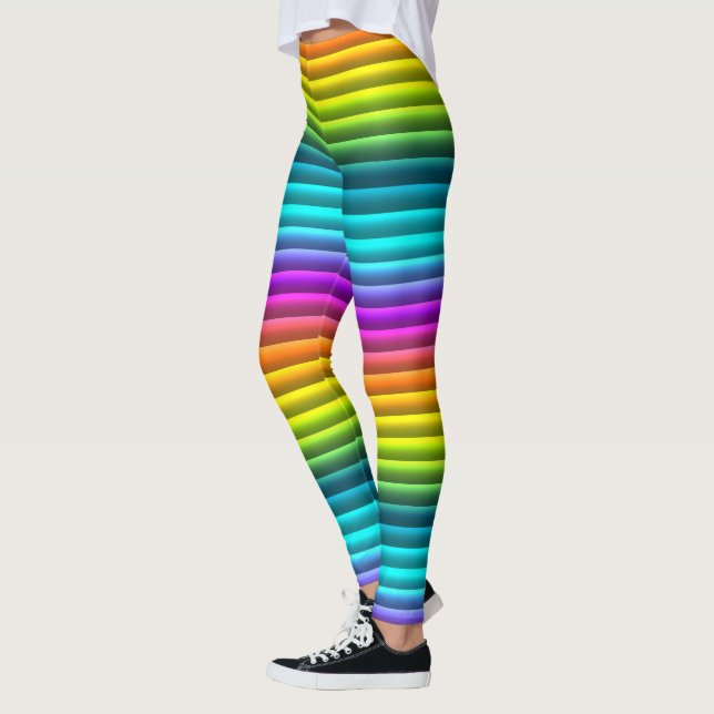 Modern Colourful Rainbow Stripes Pattern Leggings (Left)