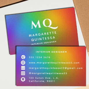 Modern Colourful Rainbow White Monogram Initials Business Card