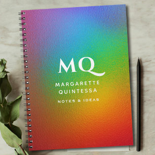 Modern Colourful Rainbow White Monogram Initials Notebook