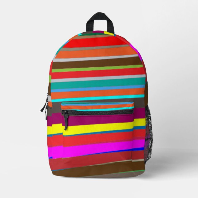 Modern Colourful Red Blue Green Stripes Backpack (Front)