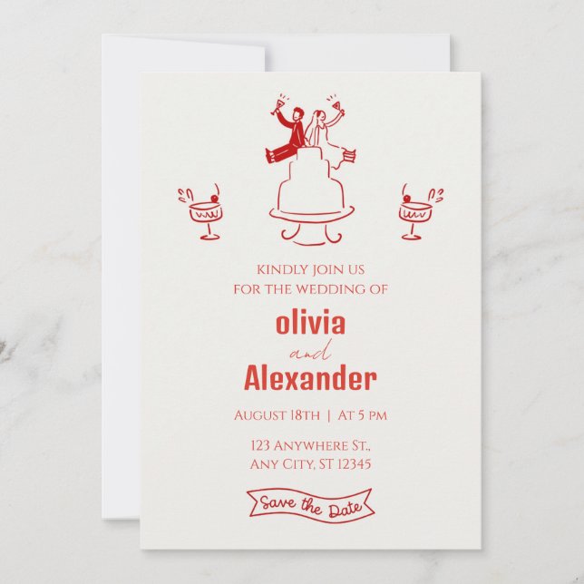 Modern Colourful Retro Funky Wedding Invitation (Front)