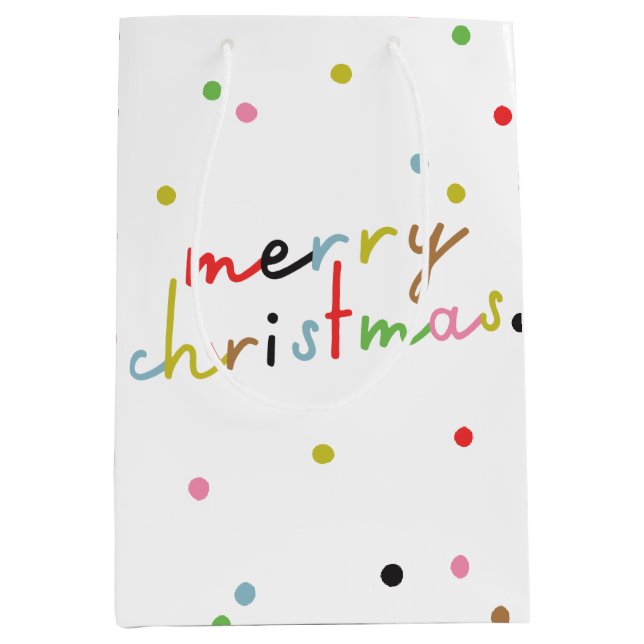 modern colourful retro polka dot MERRY CHRISTMAS  Medium Gift Bag (Front)