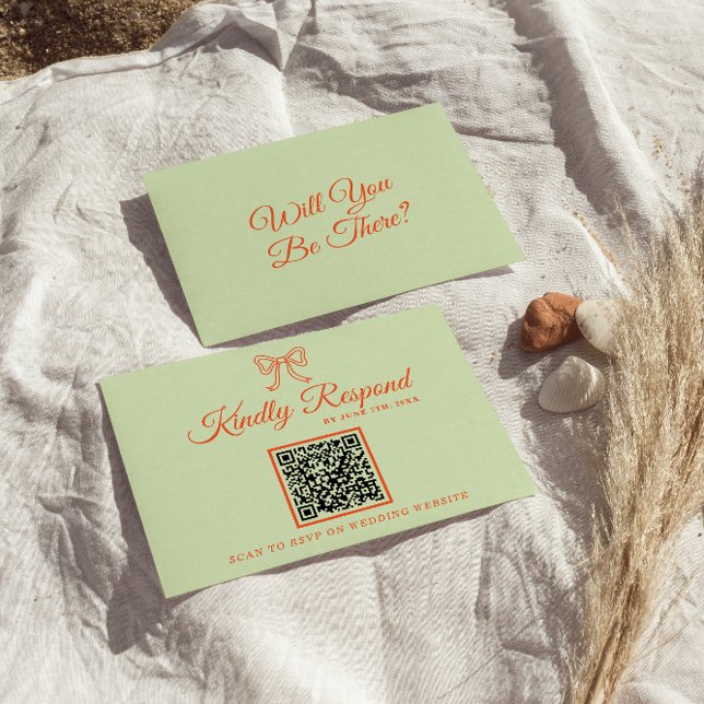 Modern Colourful Retro QR Code Ribbon Wedding RSVP Card (Creator Uploaded)