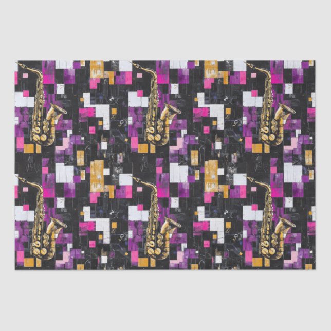 Modern colourful saxophone pattern tissue paper (Front)