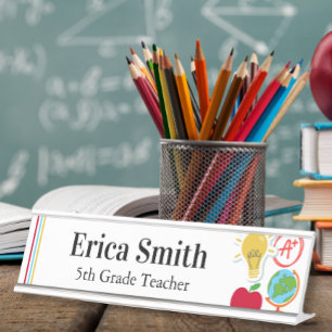 Modern Colourful School Supplies Teacher Desk Name Plate