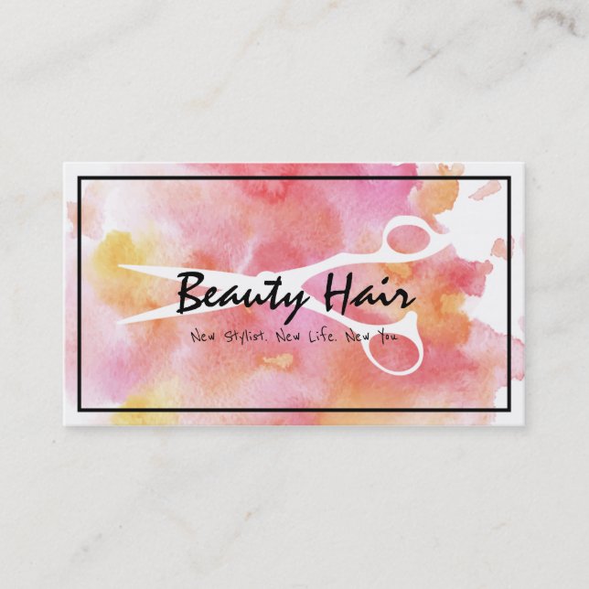 Modern Colourful Scissors Hair Beauty Salon Business Card (Front)