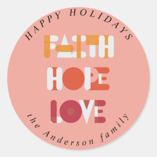modern colourful script happy holidays monogram classic round sticker